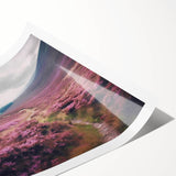 Landscape wall art print showcasing a serene countryside scene with rolling hills and a vibrant sunset, rolled and ready for framing, emphasizing tranquility and nature.