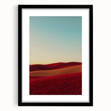 Framed landscape artwork depicting a serene countryside scene, featuring a black mat and sleek frame, ideal for home decor or office settings.