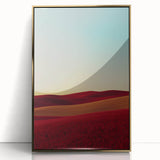 Framed acrylic landscape artwork depicting a serene countryside scene with vibrant colors and a gold frame, perfect for home decor or office enhancement.