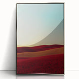 Framed acrylic artwork depicting a serene countryside landscape with lush green fields and a clear blue sky, showcasing vibrant colors and fine details.