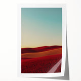 Serene countryside landscape print showcasing rolling hills and vibrant greenery, elegantly rolled and packaged in a protective tube for easy display.