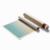 Rolled print showcasing a serene countryside landscape with vibrant green hills and a blue sky, elegantly packaged in a protective cardboard tube for easy shipping. This artwork adds a touch of nature to home decor.