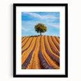 Black-framed landscape artwork featuring vibrant green fields and a serene sky, designed with a mat for an elegant presentation, perfect for home decor.