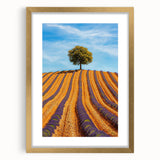 Elegant gold-framed landscape artwork featuring vibrant fields and a mat border, ideal for home decor. Perfect for adding a touch of sophistication to living spaces.