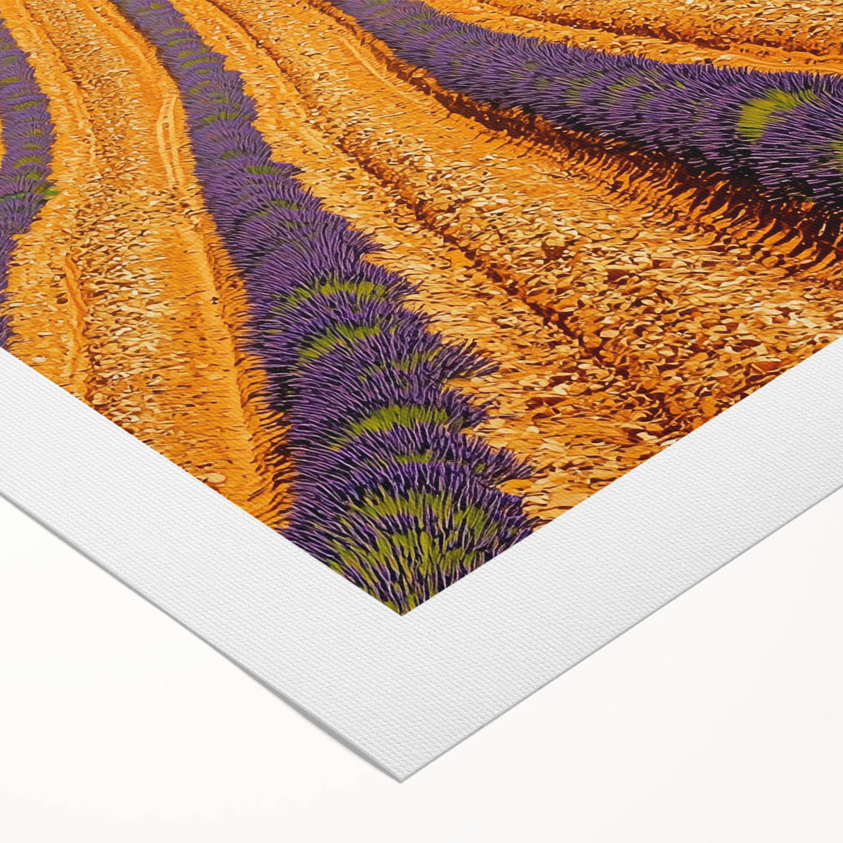 Vibrant rolled canvas depicting a serene landscape with rolling fields and a clear blue sky, designed for home decor, packaged securely in a cardboard tube.
