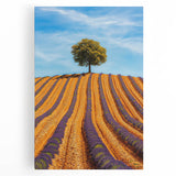 Vibrant stretched canvas artwork depicting a serene landscape with rolling fields under a bright blue sky, ideal for enhancing home decor with a natural theme.