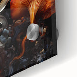 Large abstract wall art in mid-century modernist style on acrylic glass, featuring earthy tones.