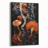 Large abstract wall art in black and white, framed canvas, featuring mid-century modernist style.