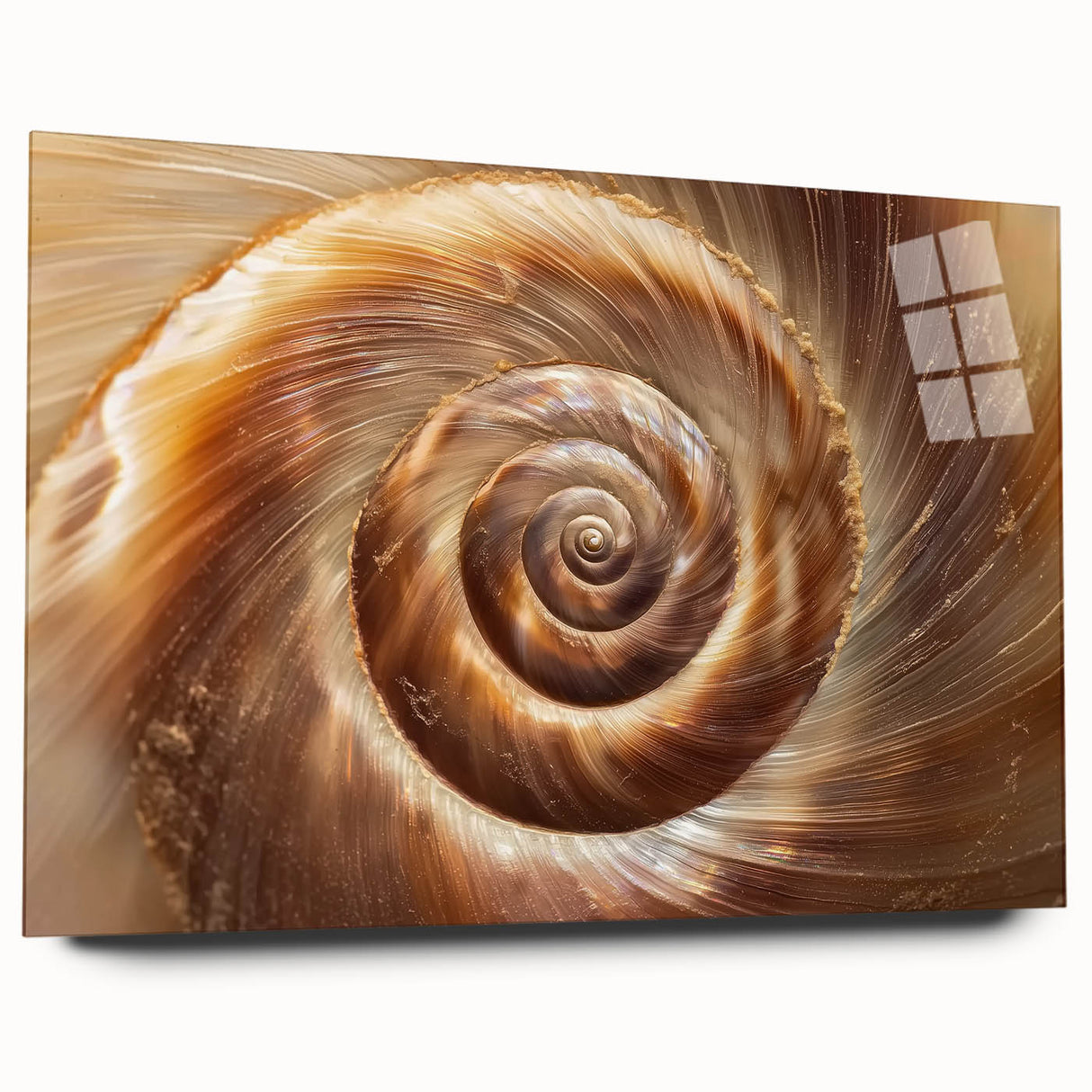 Large abstract wall art featuring close-up nature elements in vibrant green and earth tones on acrylic glass.