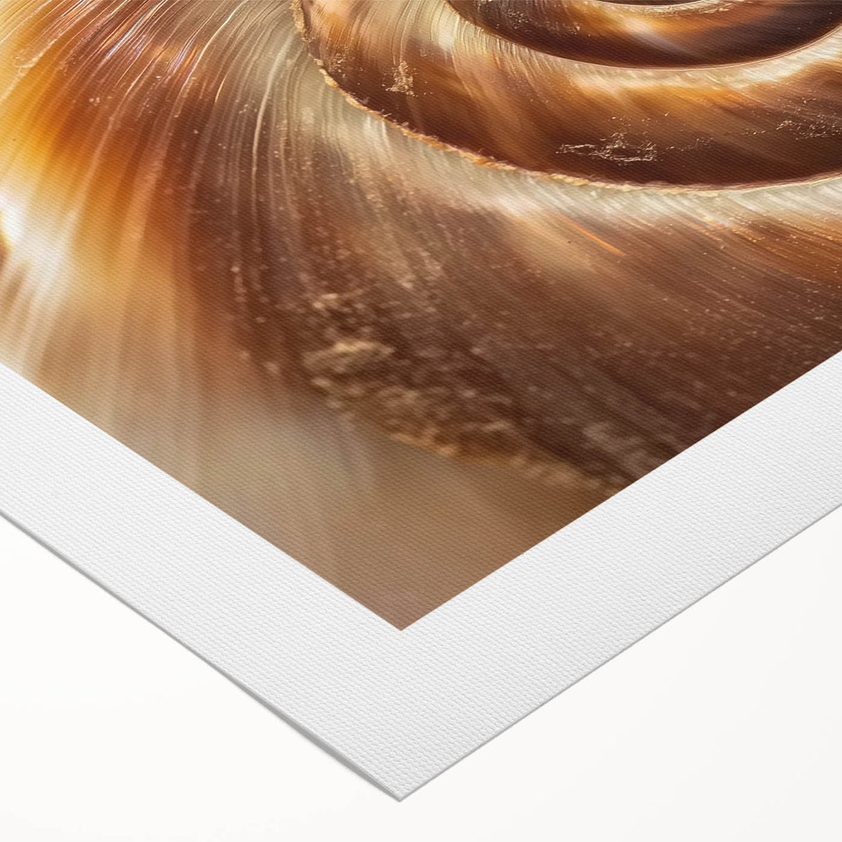 Art deco poster featuring close-up botanical elements in muted green and brown tones on rolled canvas.