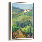 Framed canvas featuring a vintage landscape painting in muted earth tones, ideal for bedroom wall art.