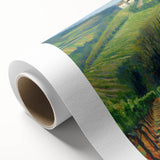 Art deco style poster of abstract shapes in blue and gold, printed on rolled canvas, ideal for nursery wall art.