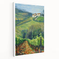 Camille Pissarro-inspired landscape on large stretched canvas, featuring soft pastel tones, ideal for kitchen wall art.