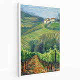 Camille Pissarro-inspired landscape on large stretched canvas, featuring soft pastel tones, ideal for kitchen wall art.