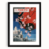 Vintage Tokyo Travel Poster | Retro Art Print of Cherry Blossoms