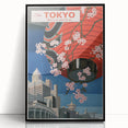 Vintage Tokyo Travel Poster | Retro Art Print of Cherry Blossoms