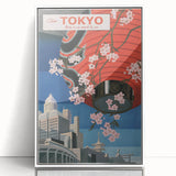 Vintage Tokyo Travel Poster | Retro Art Print of Cherry Blossoms