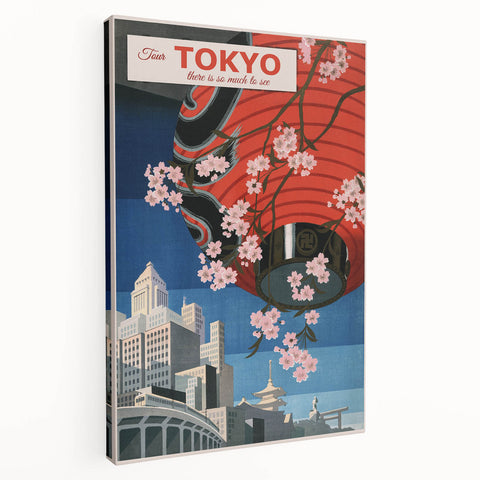 Vintage Tokyo Travel Poster | Retro Art Print of Cherry Blossoms
