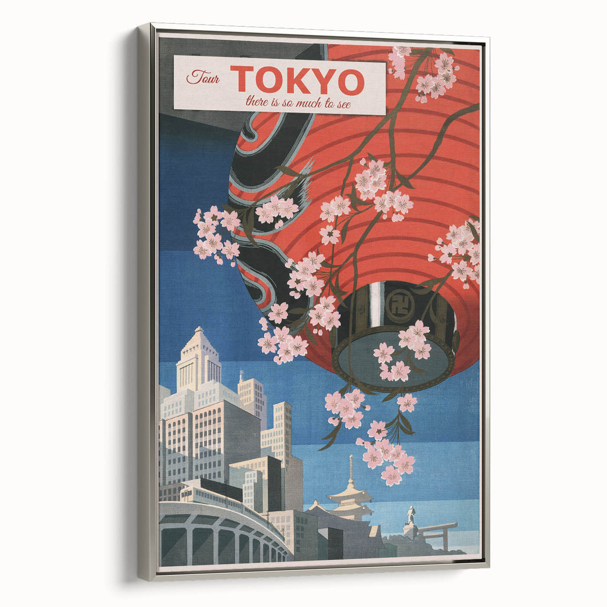 Vintage Tokyo Travel Poster | Retro Art Print of Cherry Blossoms