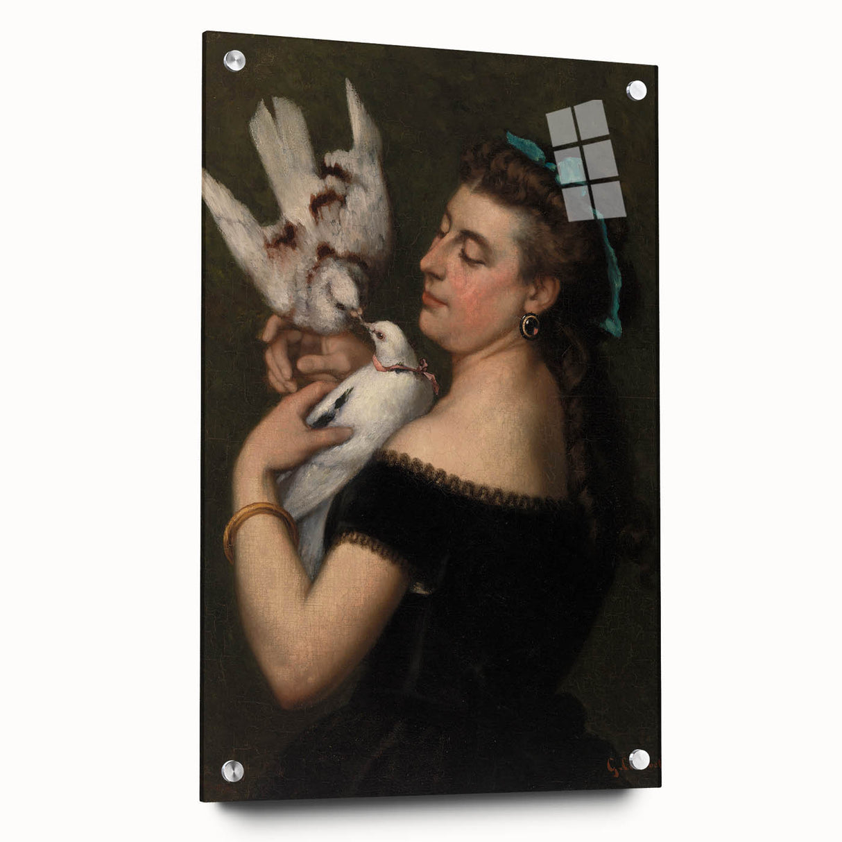 Elegant Realism Portrait | Woman with Pigeons by Gustave Courbet Print