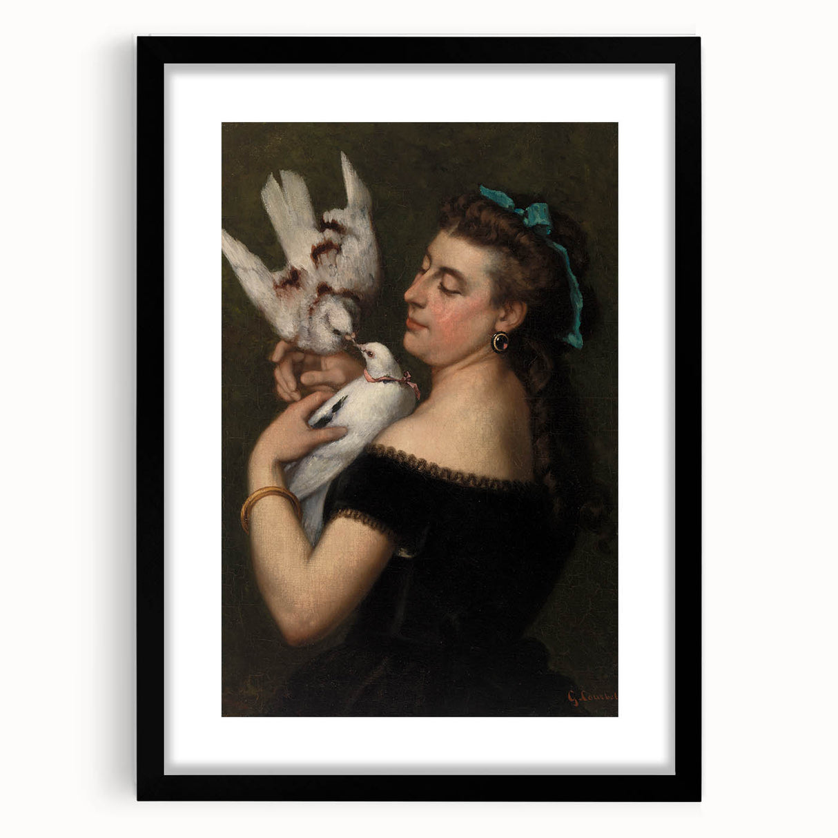 Elegant Realism Portrait | Woman with Pigeons by Gustave Courbet Print
