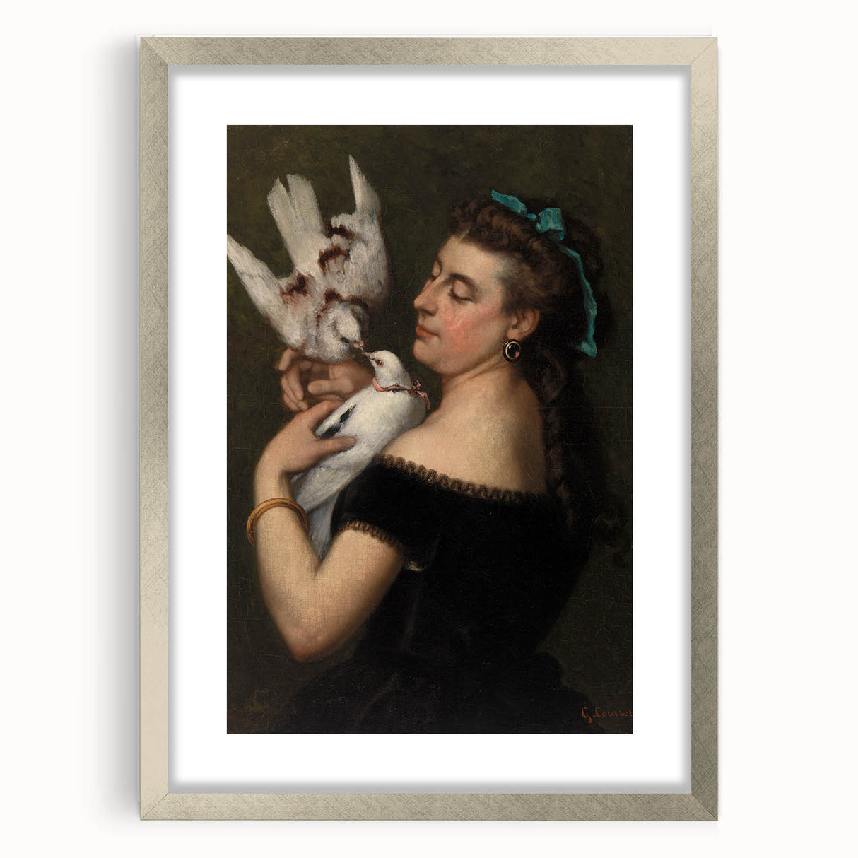 Elegant Realism Portrait | Woman with Pigeons by Gustave Courbet Print