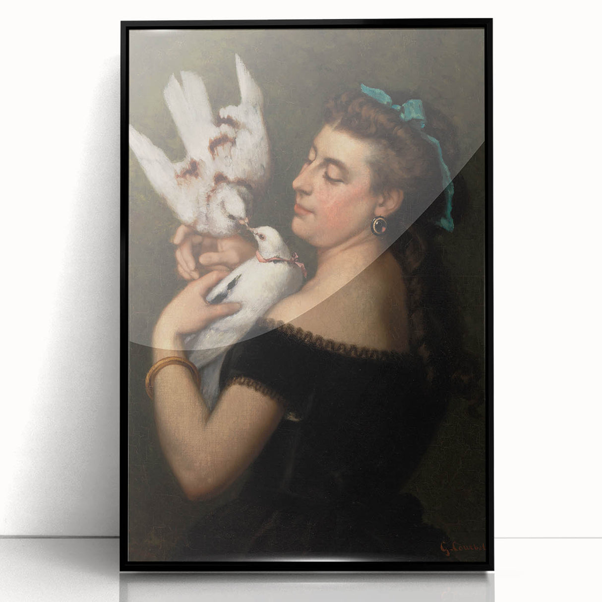 Elegant Realism Portrait | Woman with Pigeons by Gustave Courbet Print