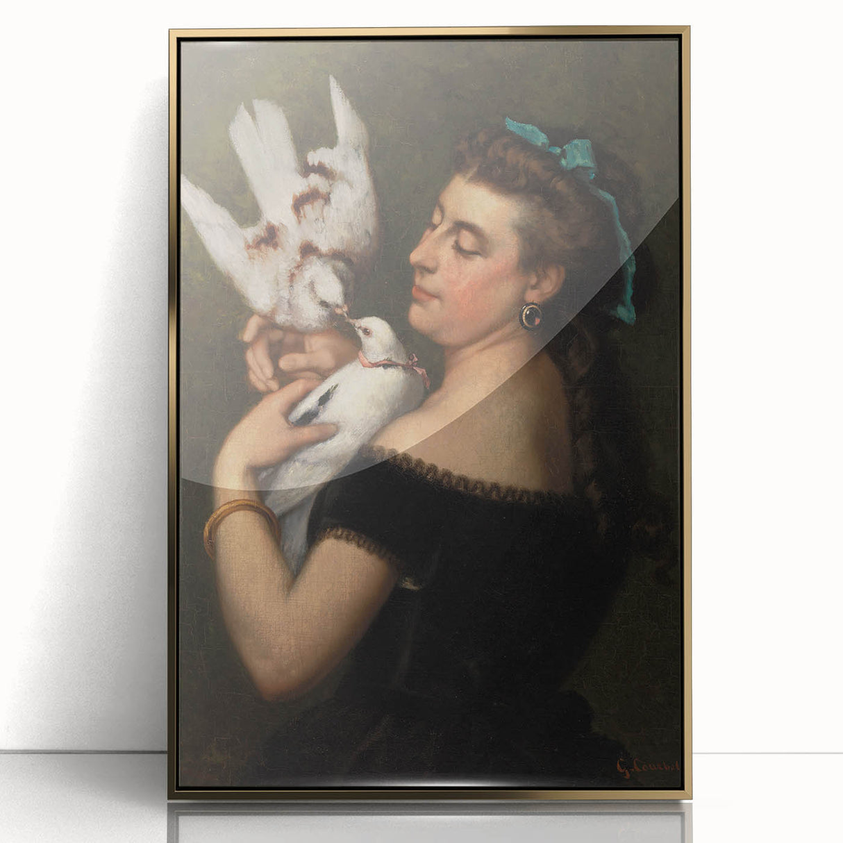 Elegant Realism Portrait | Woman with Pigeons by Gustave Courbet Print