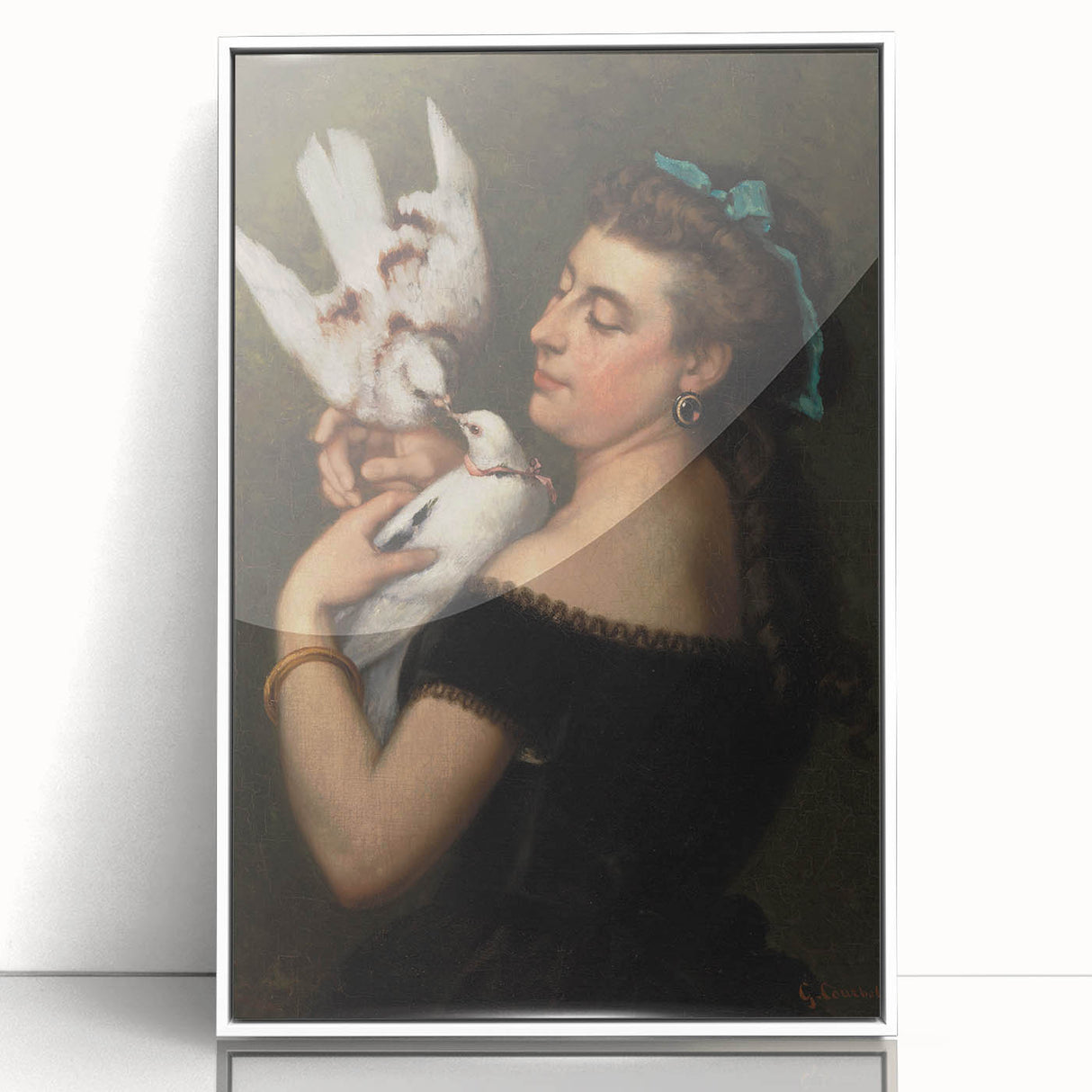 Elegant Realism Portrait | Woman with Pigeons by Gustave Courbet Print