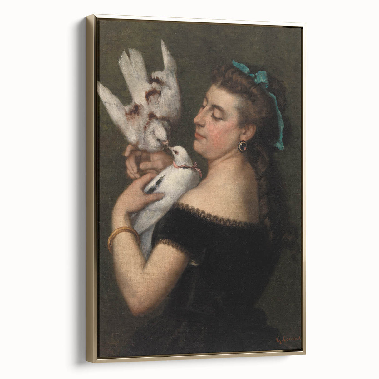 Elegant Realism Portrait | Woman with Pigeons by Gustave Courbet Print