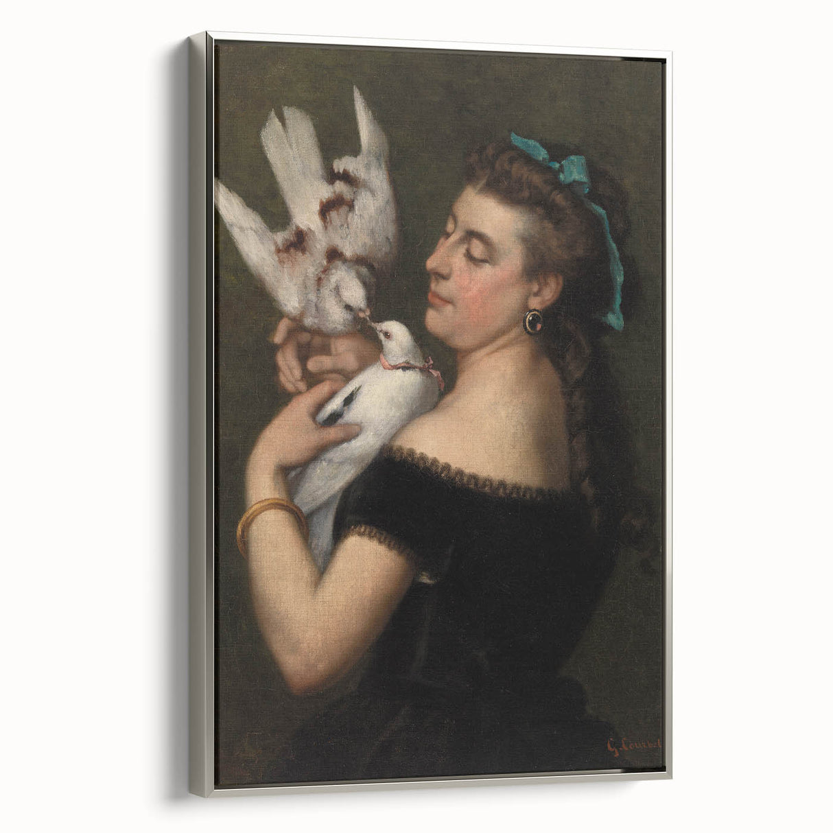 Elegant Realism Portrait | Woman with Pigeons by Gustave Courbet Print