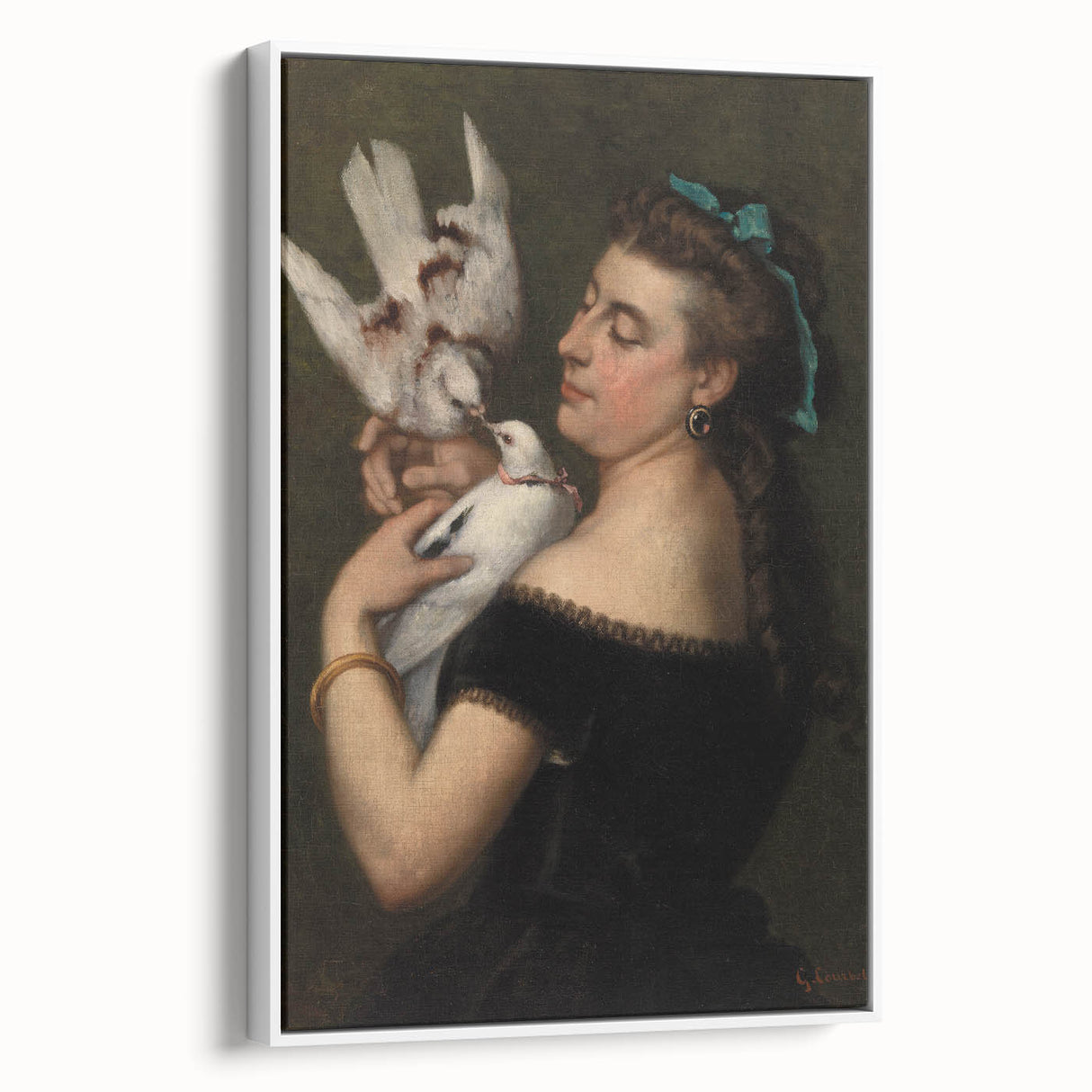 Elegant Realism Portrait | Woman with Pigeons by Gustave Courbet Print