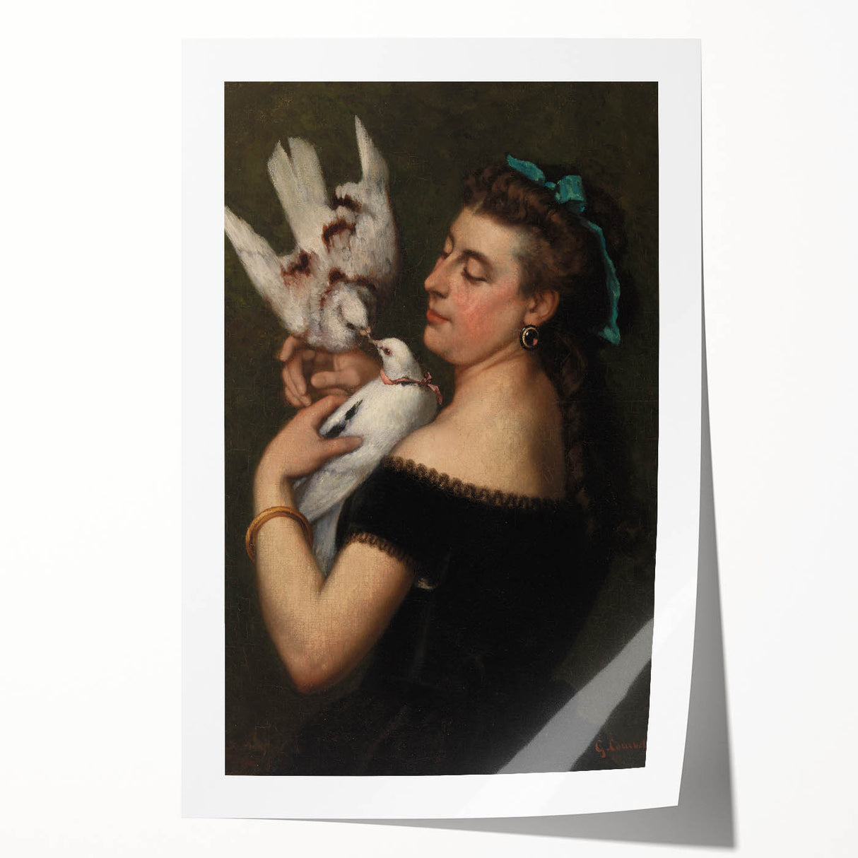 Elegant Realism Portrait | Woman with Pigeons by Gustave Courbet Print