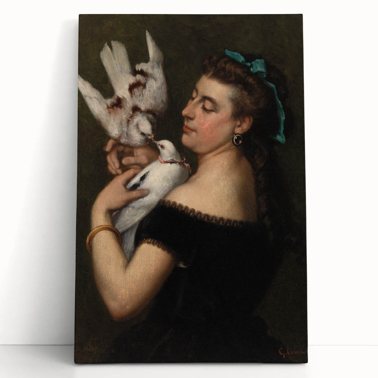 Elegant Realism Portrait | Woman with Pigeons by Gustave Courbet Print