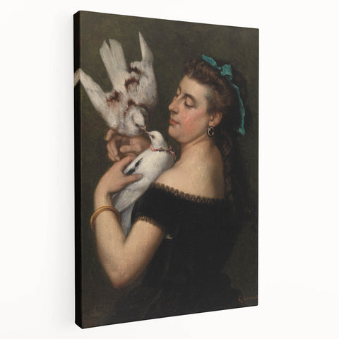 Elegant Realism Portrait | Woman with Pigeons by Gustave Courbet Print