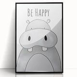 Be Happy Hippo - Boys Room Wall Art Kids Wall Art Prints