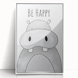 Be Happy Hippo - Boys Room Wall Art Kids Wall Art Prints