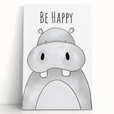 Be Happy Hippo - Boys Room Wall Art Kids Wall Art Prints
