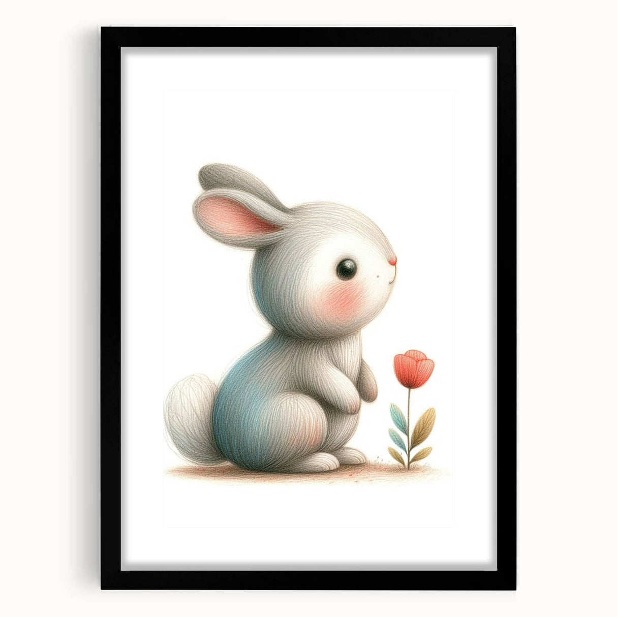 Soft Bunny Nursery Wall Art - Framed Baby Room Decor Print
