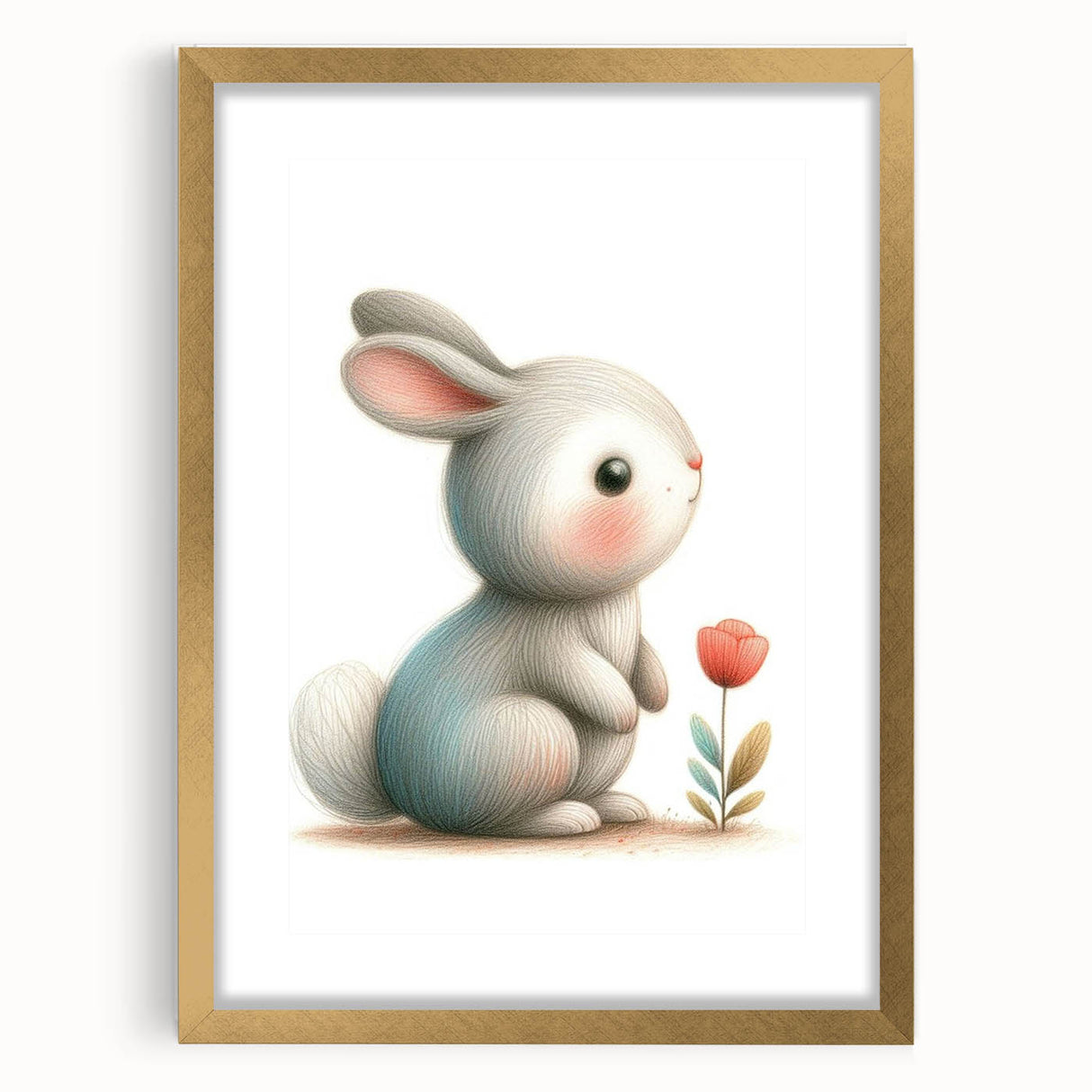 Soft Bunny Nursery Wall Art - Framed Baby Room Decor Print