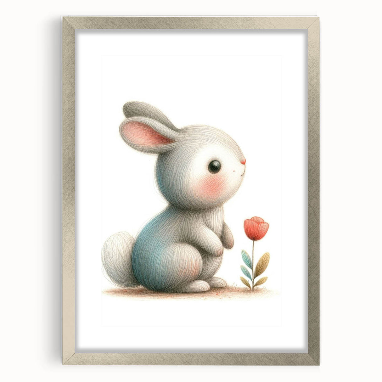Soft Bunny Nursery Wall Art - Framed Baby Room Decor Print