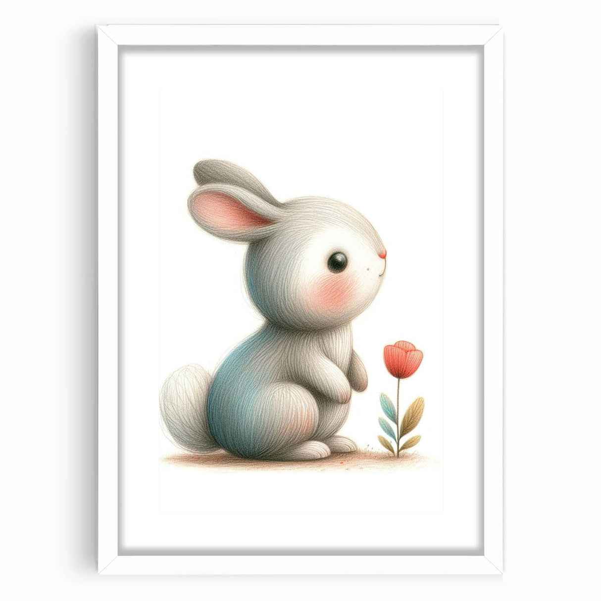 Soft Bunny Nursery Wall Art - Framed Baby Room Decor Print