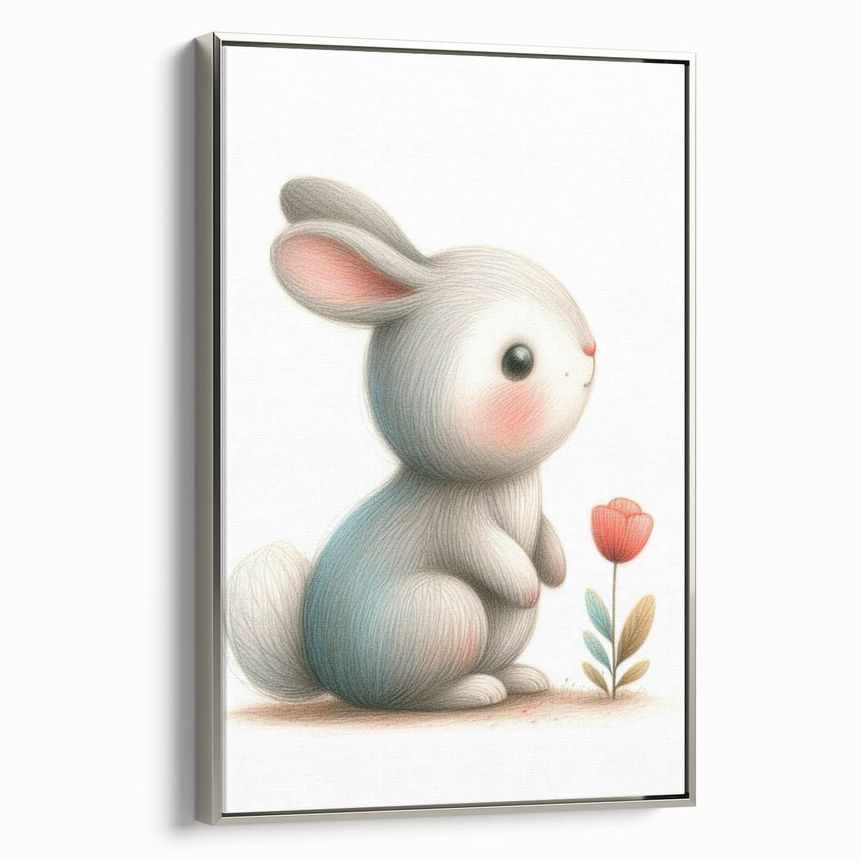 Soft Bunny Nursery Wall Art - Framed Baby Room Decor Print
