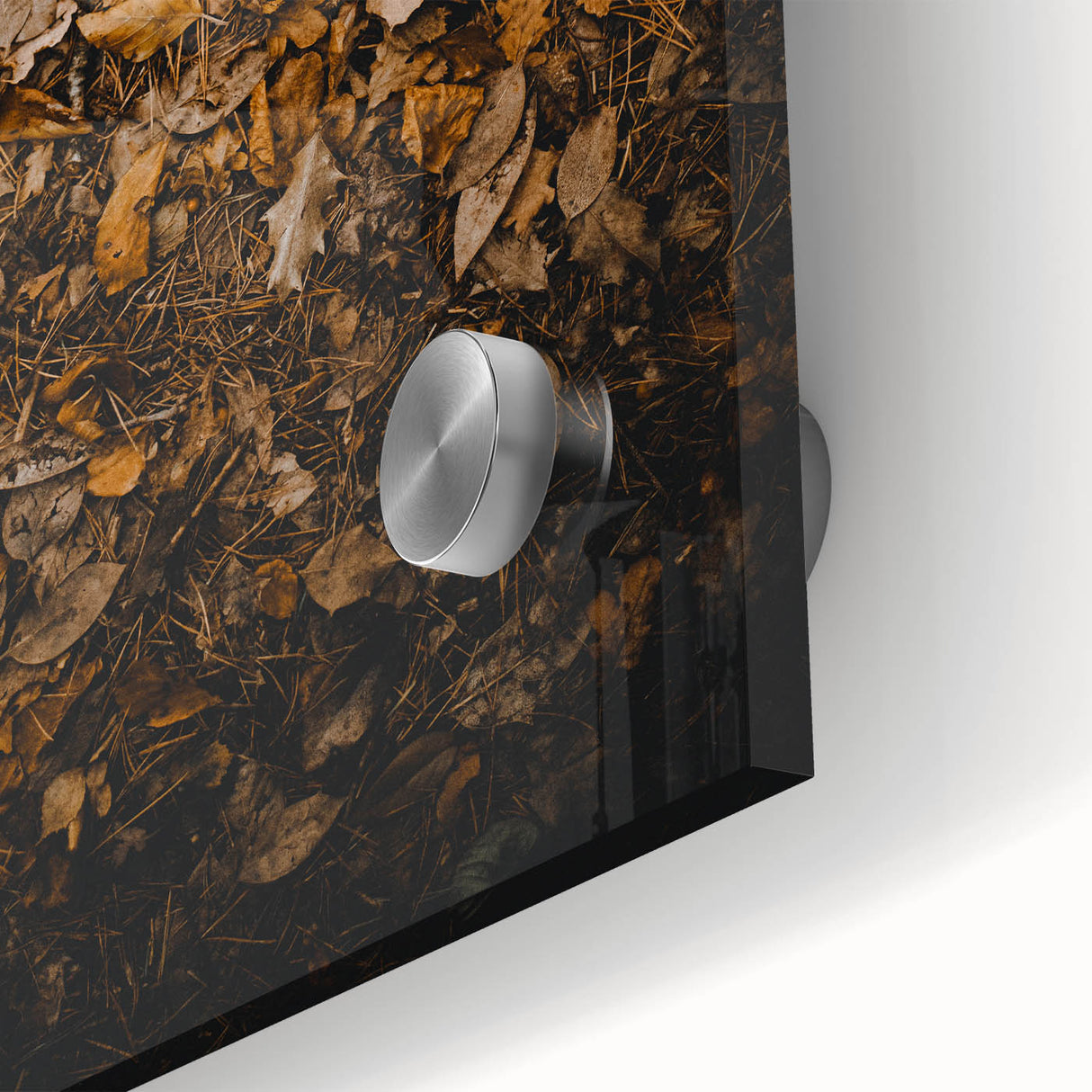 Large abstract wall art depicting autumnal tones on acrylic glass, ideal for dining room ambiance.