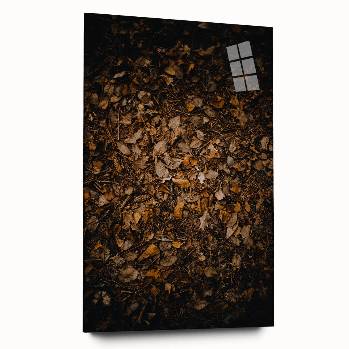 Large abstract wall art on acrylic glass, featuring swirling autumnal hues, ideal for bedroom or dining room decor.