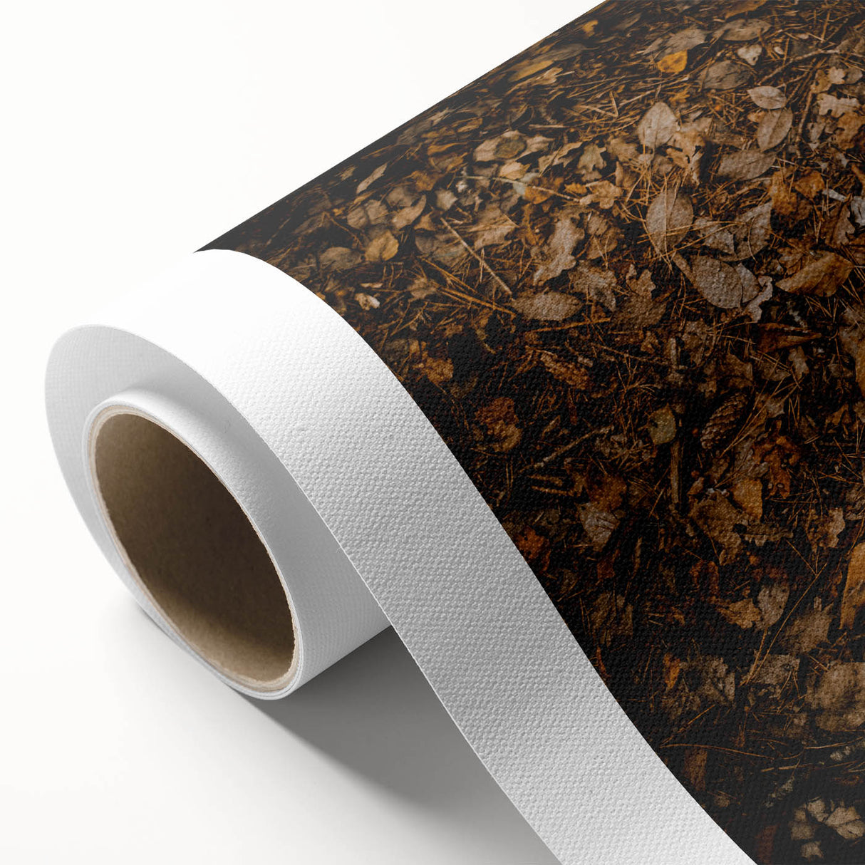 Art deco poster of autumn trees in orange and brown tones on rolled canvas, suitable for nursery wall art.