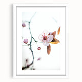 Abstract art print featuring swirling pastel hues in a white frame, ideal for dining room decor.