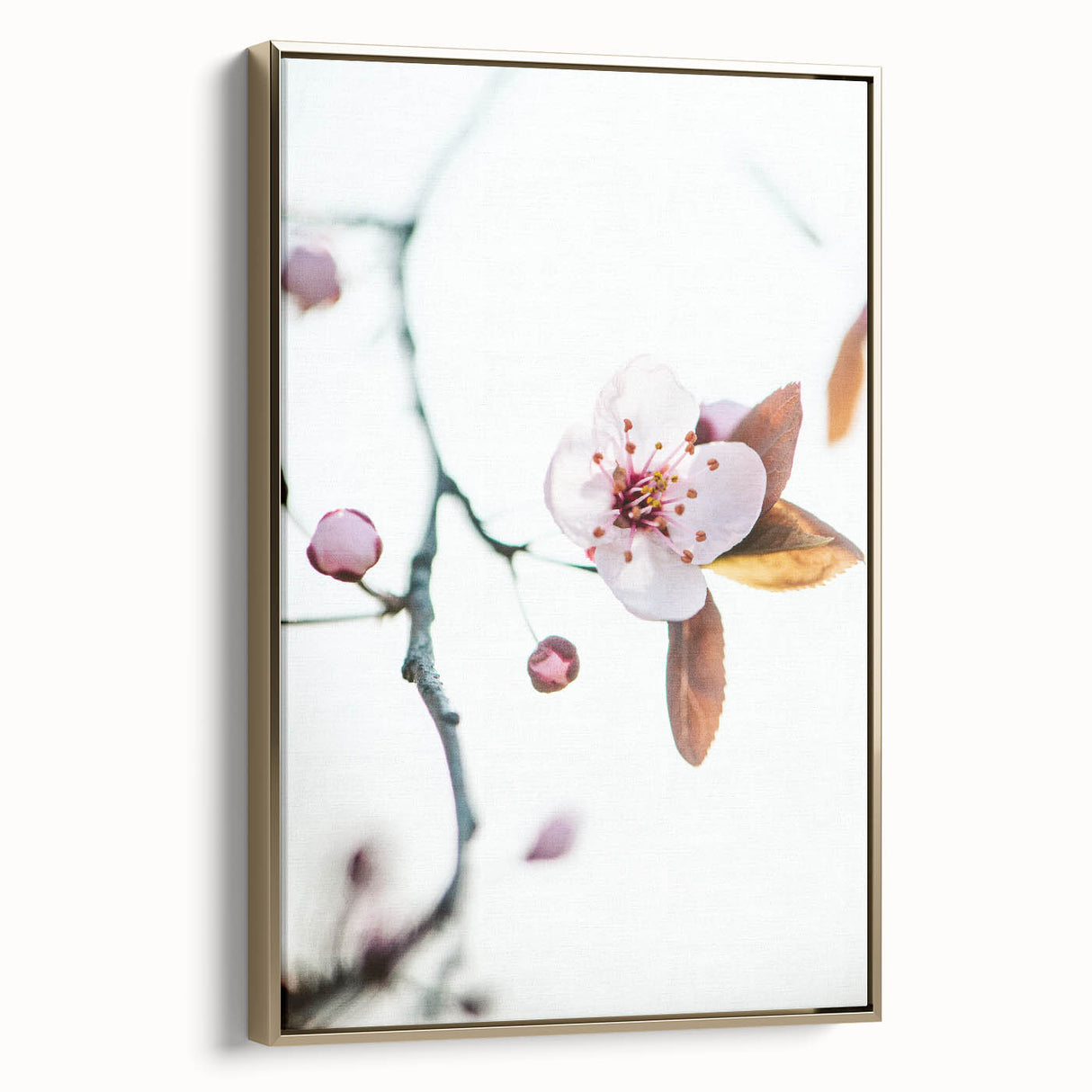 Vintage poster art of a spring landscape on framed canvas, featuring pastel shades, ideal for bedroom wall decor.