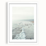 Abstract art print featuring swirling summer hues on a white framed mat, ideal for dining room decor.