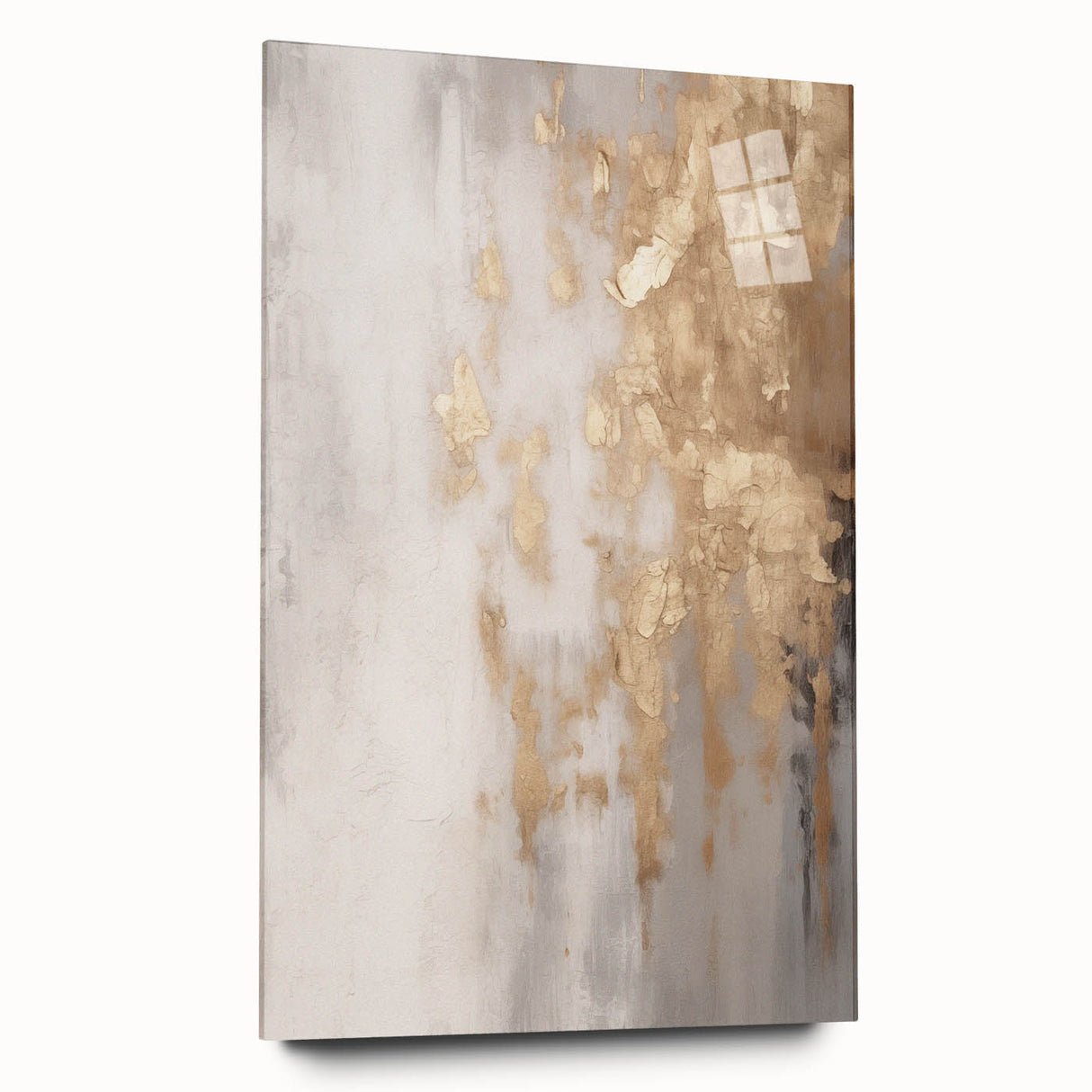 Large abstract wall art on acrylic glass depicting winter scenes in muted blue and gray tones.